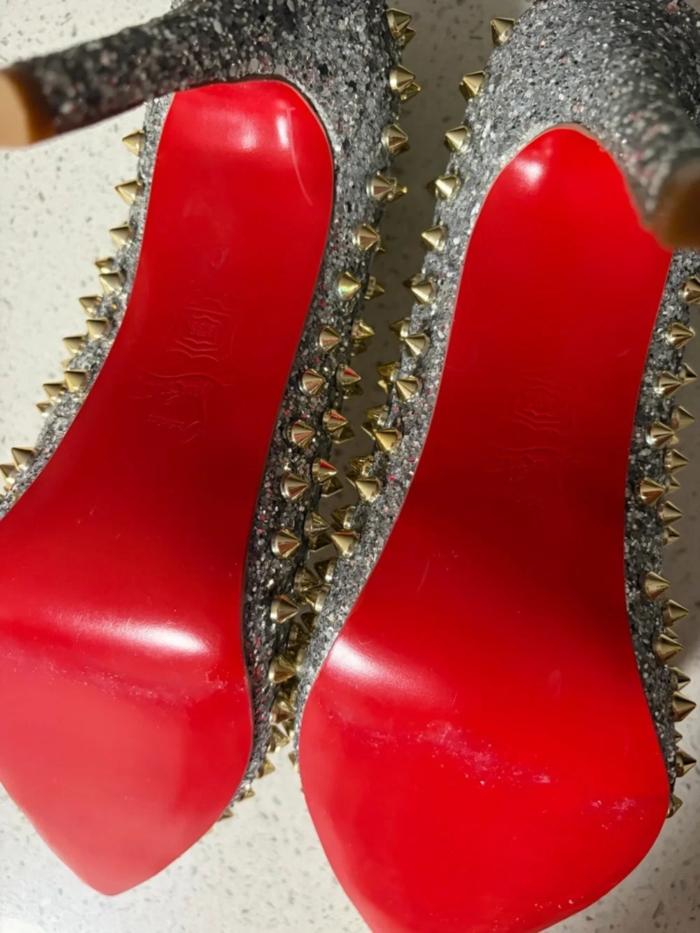 Christian Louboutin Silver & Gold Stud Pointed Heels - Picture 3 of 5